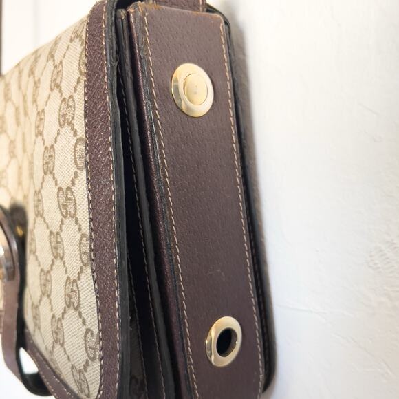 Vintage Gucci Bag Shoulder Purse Brown Monogram Logo Tan 70s 80s Flap - Picture 7 of 16